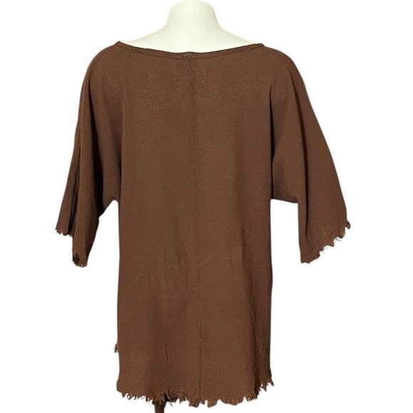 Oh My Gauze! Brown Short Sleeve Asymmetrical Tunic One Size - Picture 4 of 6